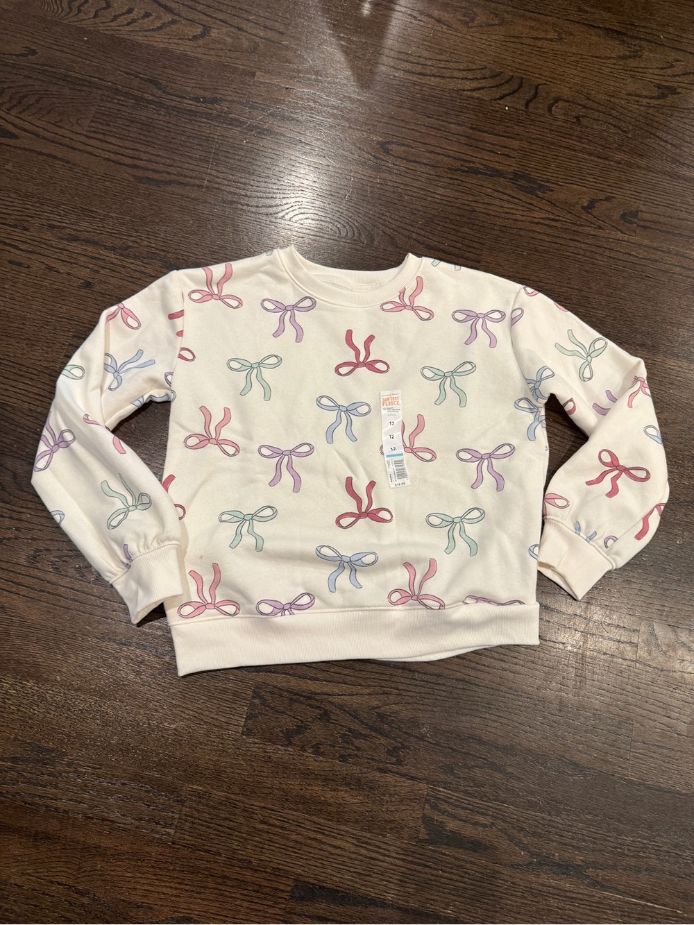 New Girls Size 12 Cream Bow-Print Sweatshirt